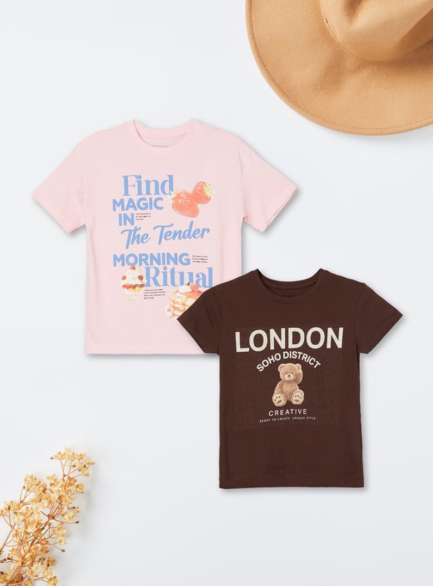 Girls Printed T-shirt - Pack of 2