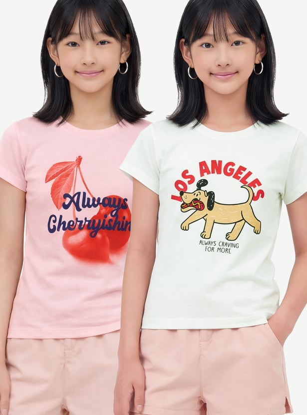 Girls Printed T-shirt - Pack of 2