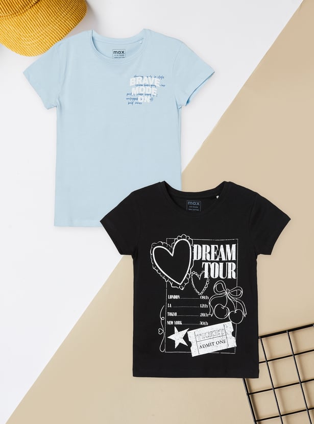 Girls Printed T-shirts - Pack of 2