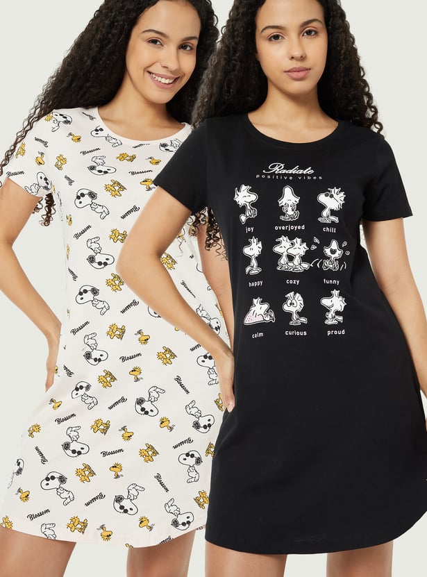 Women Character Print Nightdress - Pack of 2