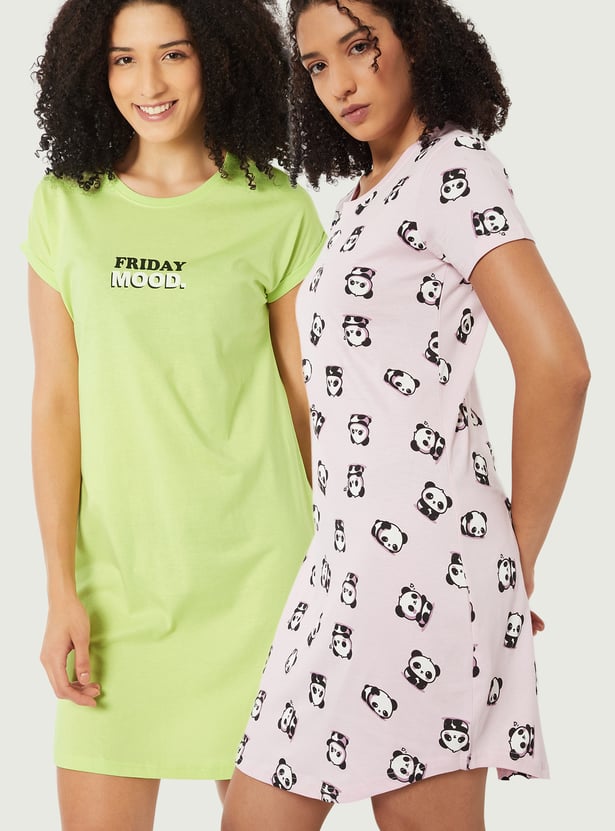 Women Printed Nightdress - Pack of 2