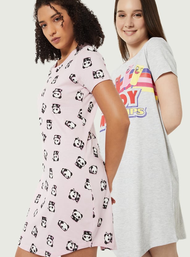 Women Printed Nightdresses - Pack of 2