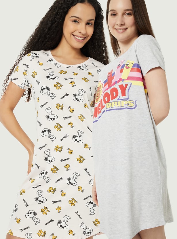 Women Printed Nightdress - Pack of 2
