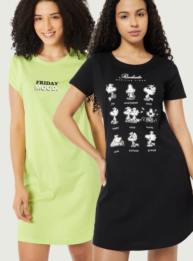 Women Printed Nightdress - Pack of 2