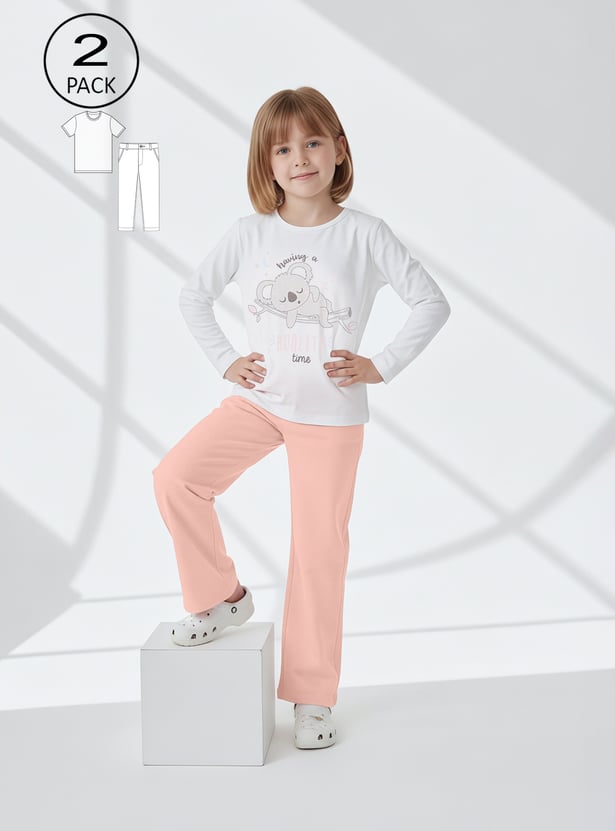 Girls Printed T-shirt with Pyjamas