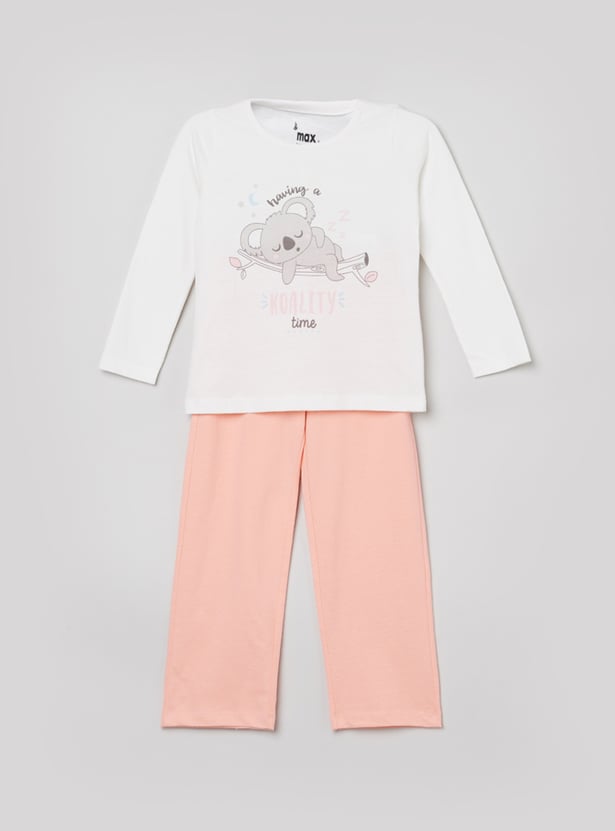 Girls Printed T-shirt with Pyjamas