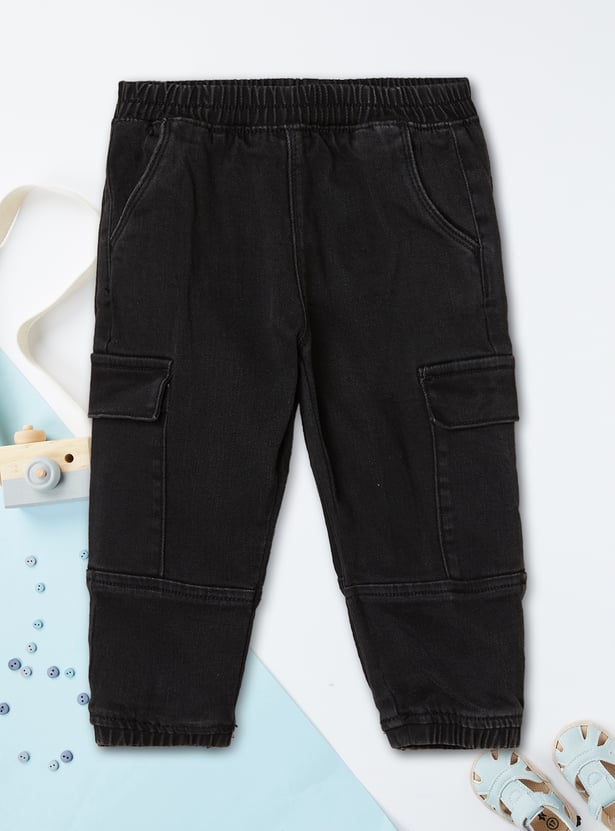 Boys Washed Denim Cargo Joggers