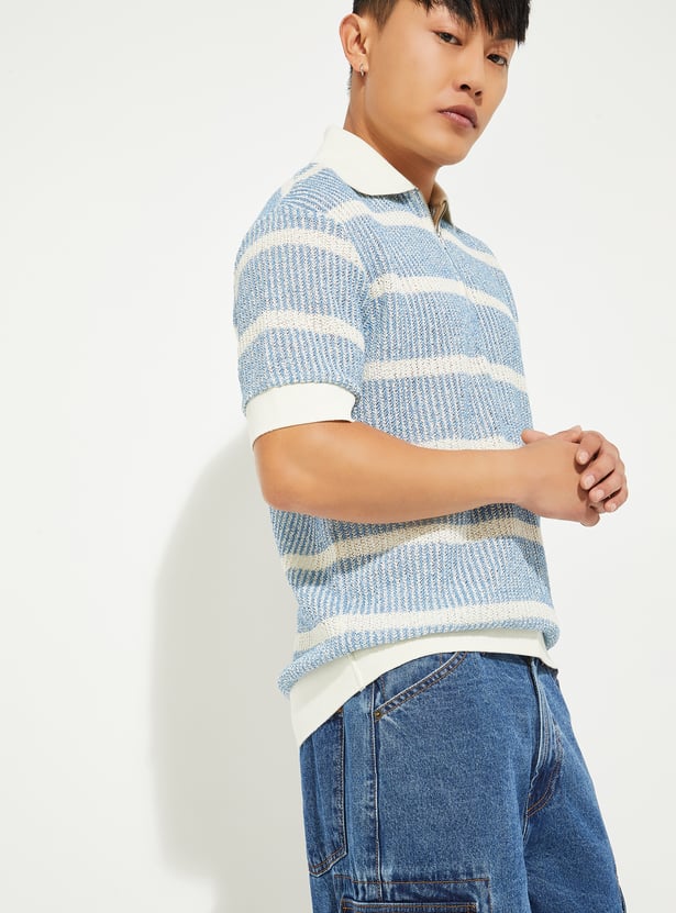URB_N Men Striped Oversized Polo T-shirt