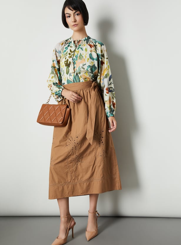 Women Embroidered Midi Skirt