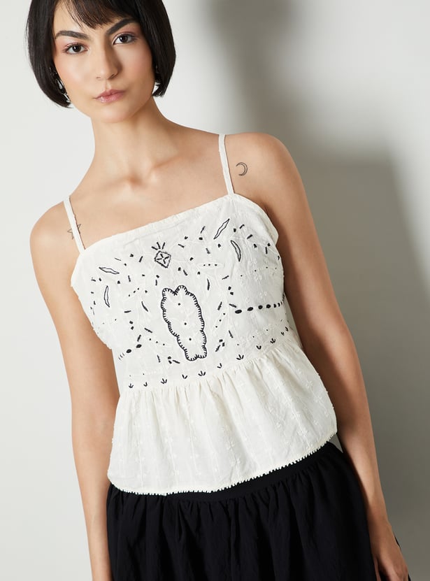 Women Embroidered Peplum Top
