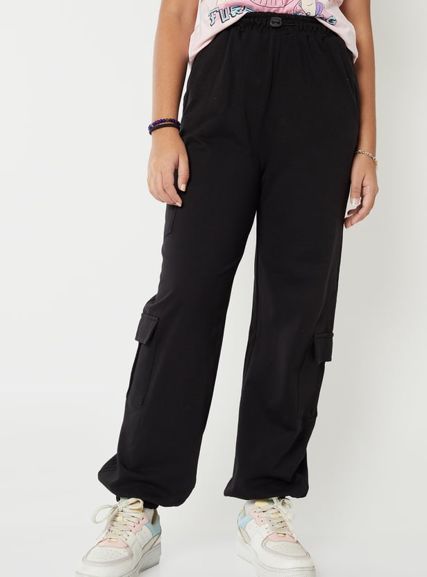 Girls Solid Cargo Joggers