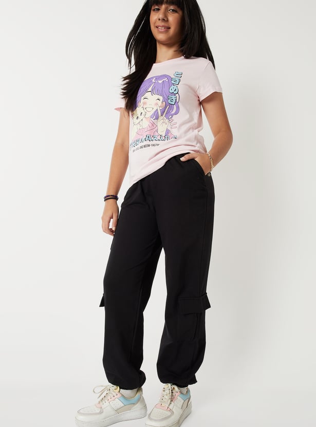 Girls Solid Cargo Joggers