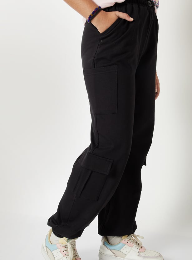 Girls Solid Cargo Joggers