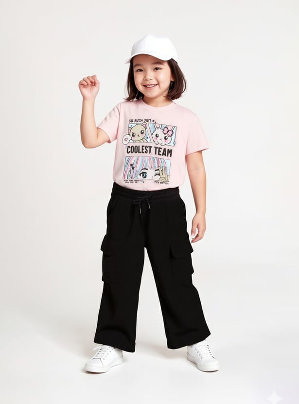 Girls Solid Cargo Track Pants