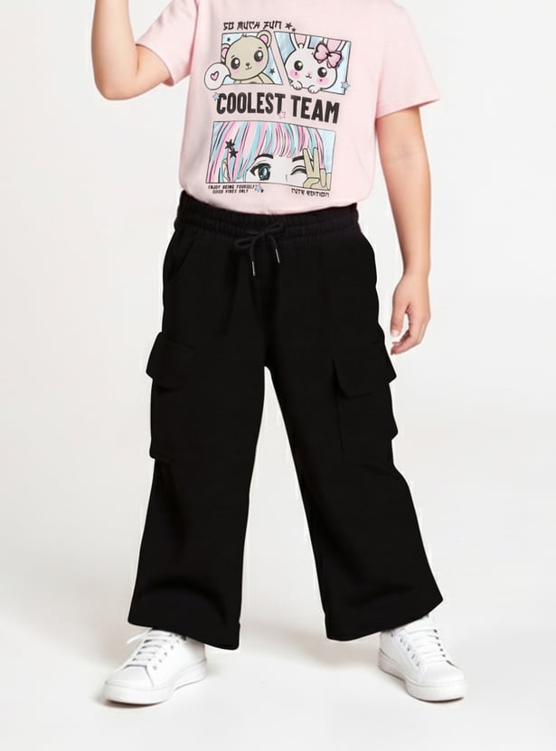 Girls Solid Cargo Track Pants