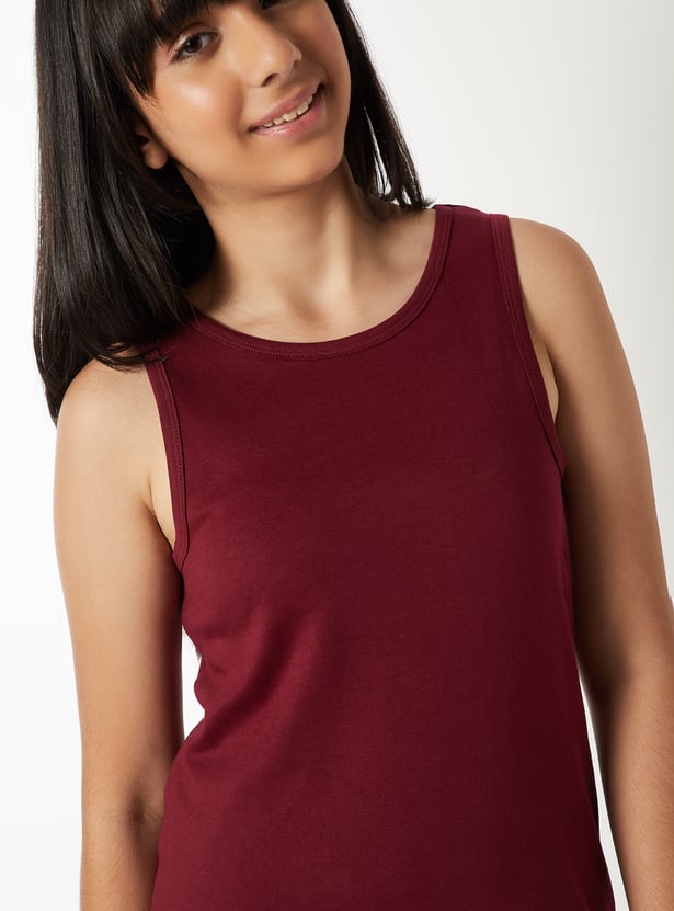 Girls Solid Dress with Printed Sweatshirt