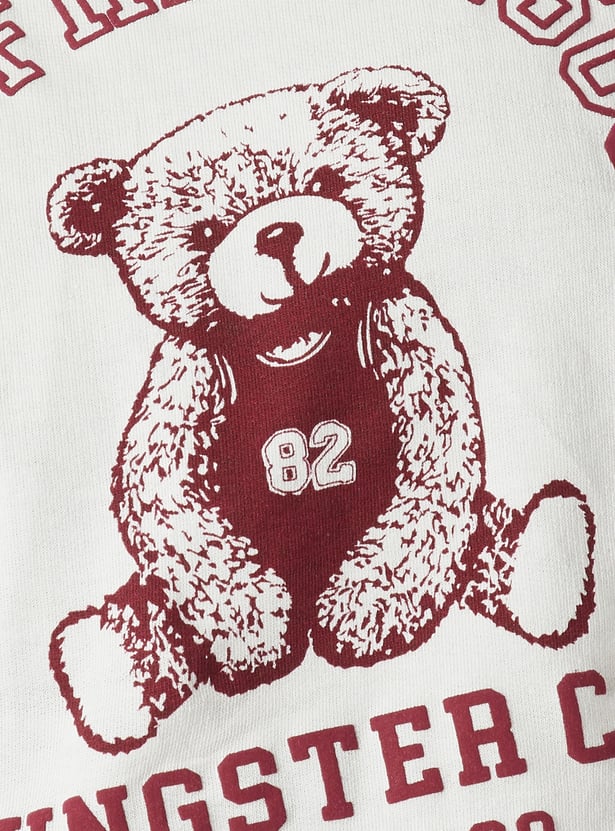 Girls Solid Dress with Printed Sweatshirt