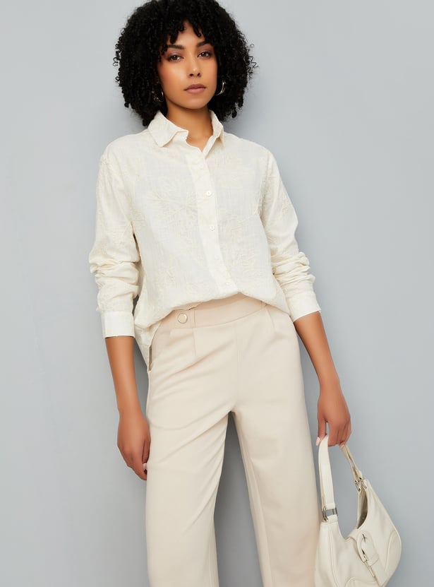 Women Floral Textured Oversized Shirt