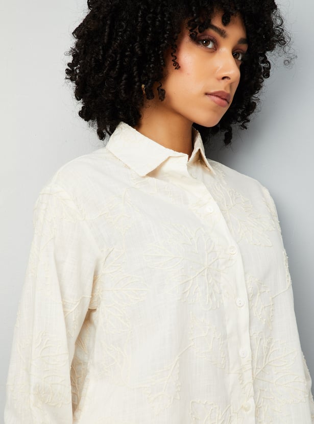 Women Floral Textured Oversized Shirt