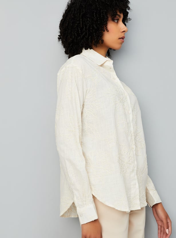 Women Floral Textured Oversized Shirt