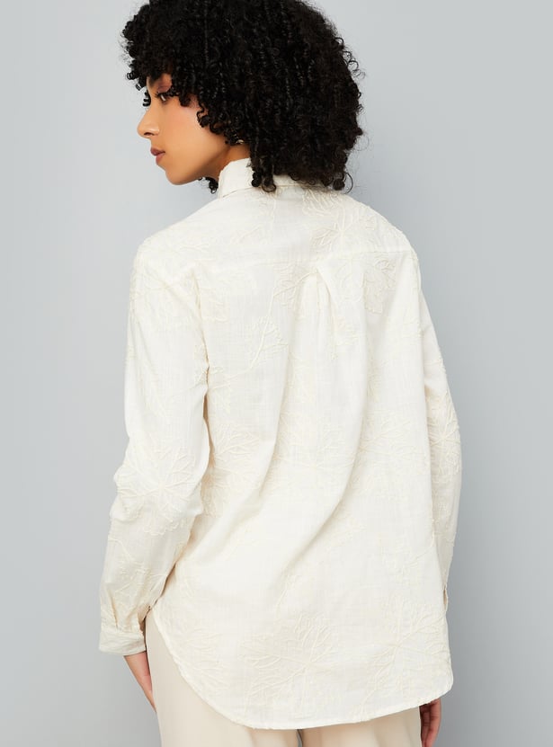 Women Floral Textured Oversized Shirt