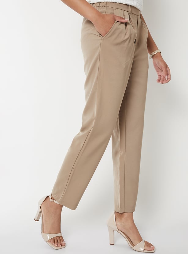 Buy Women Textured Straight Fit Trousers Online at just Rs