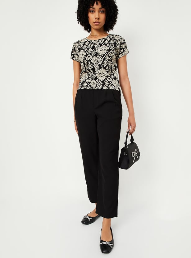 Women Textured Straight Fit Trousers