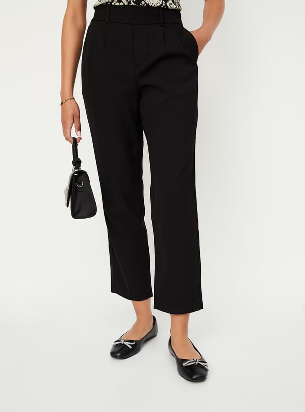 Women Textured Straight Fit Trousers