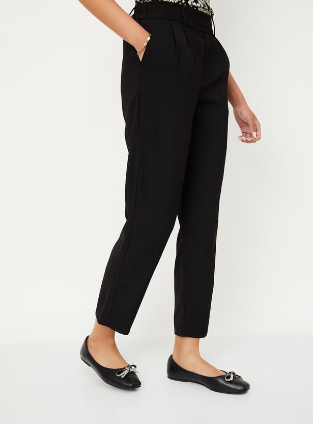 Women Textured Straight Fit Trousers