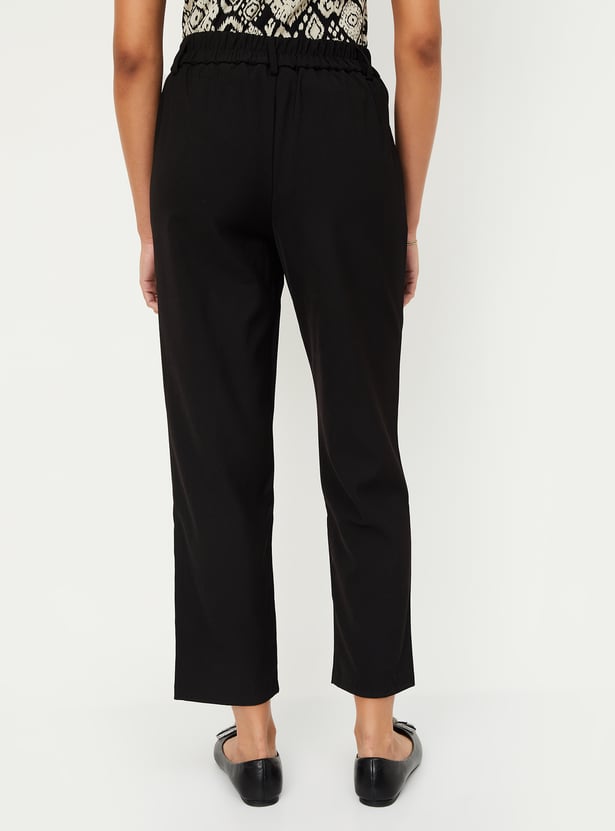 Women Textured Straight Fit Trousers