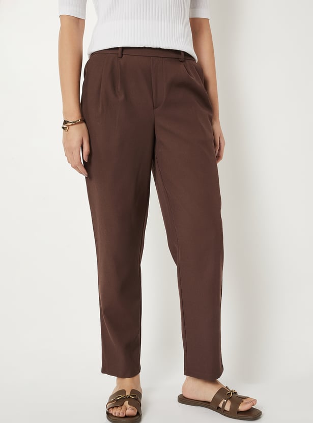 Women Textured Straight Fit Trousers