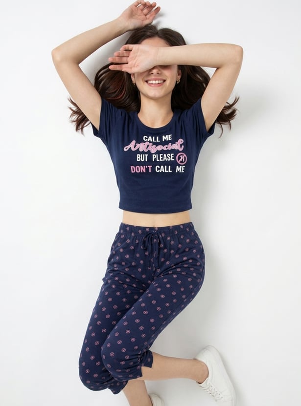 Women Printed T-shirt with Capri Set