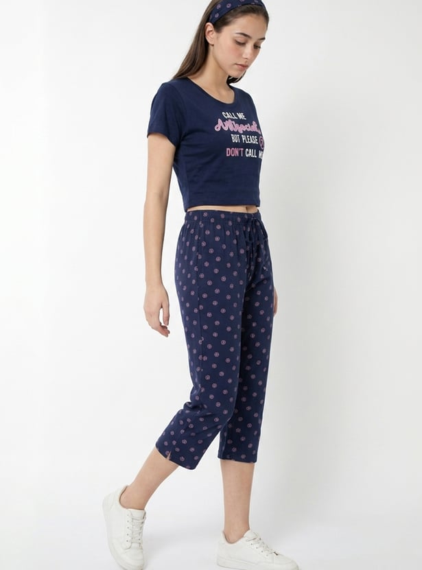 Women Printed T-shirt with Capri Set