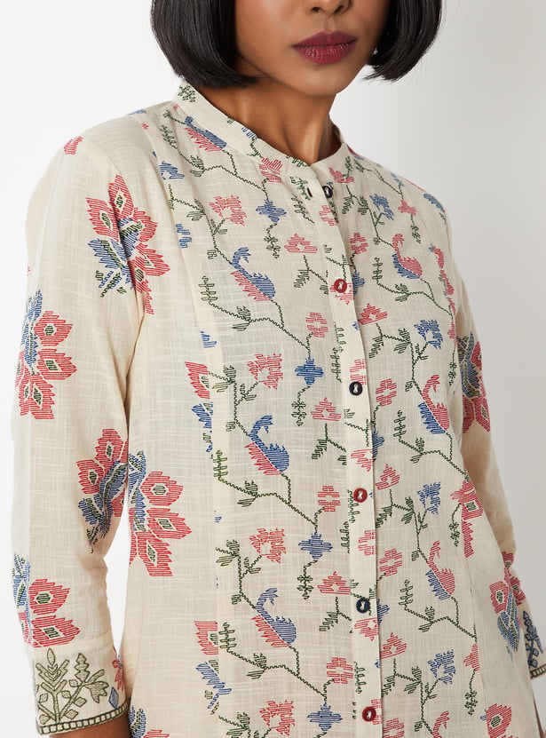 Black Floral Print Straight Kurta & Pants Set