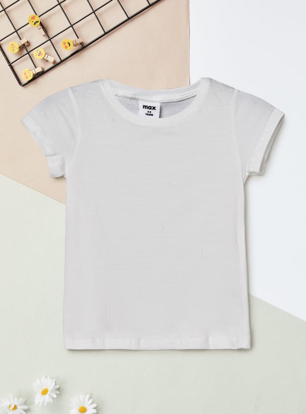 Girls Solid Denim Pinafore Dress with T-shirt