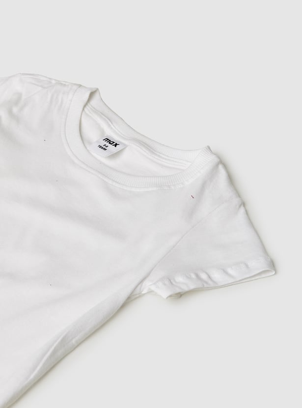 Girls Solid Denim Pinafore Dress with T-shirt