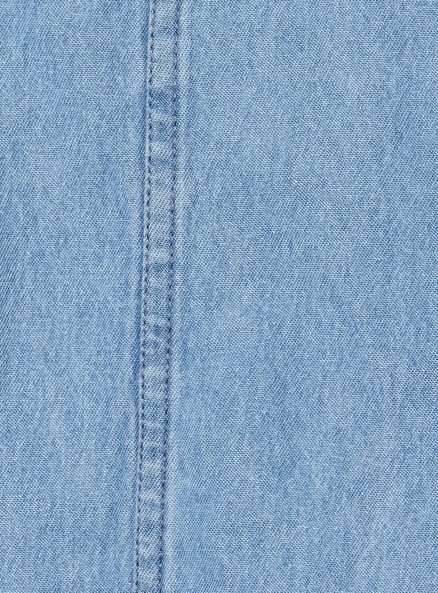 Girls Solid Denim Pinafore Dress with T-shirt