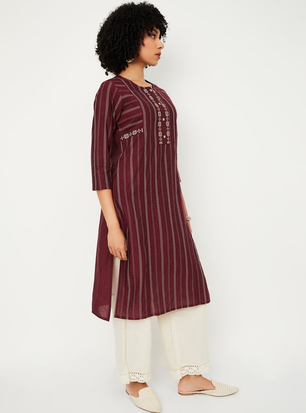 Women Embroidered Striped Straight Kurta