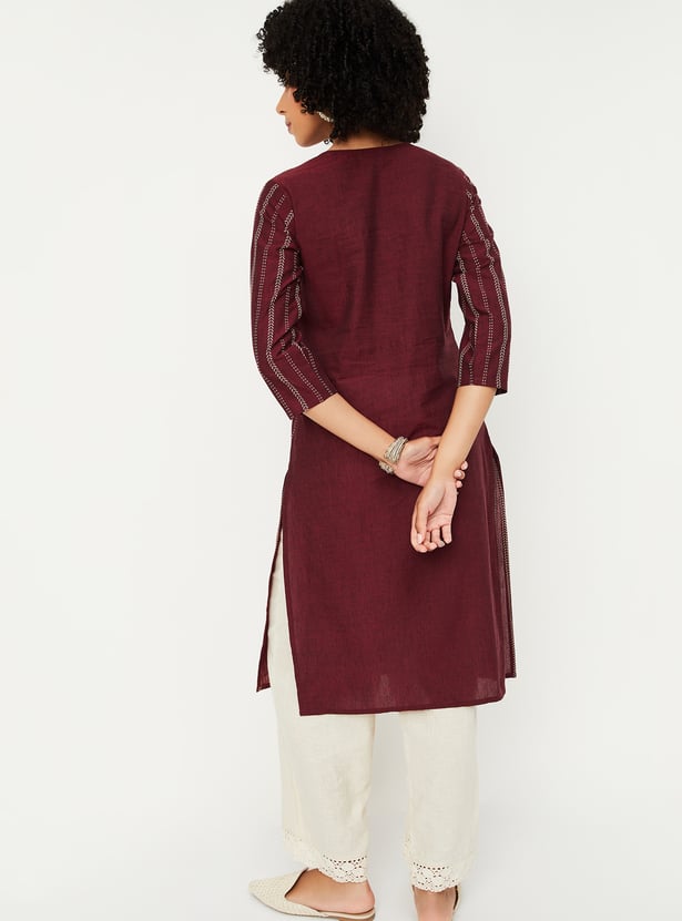 Women Embroidered Striped Straight Kurta