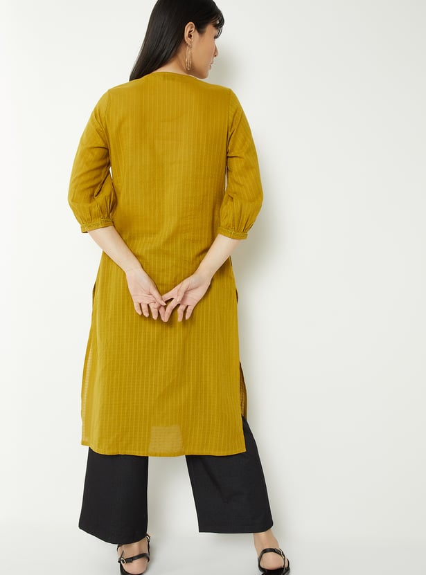 Women Woven Design Straight Kurta
