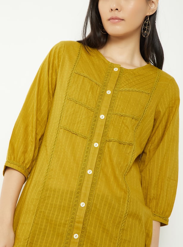 Women Woven Design Straight Kurta