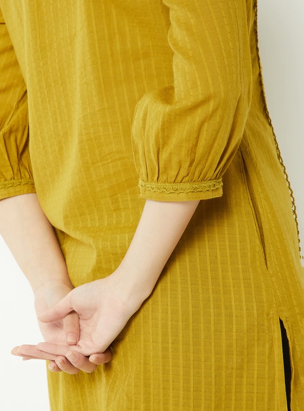 Women Woven Design Straight Kurta