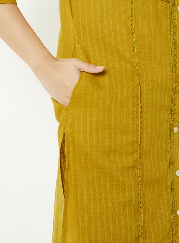Women Woven Design Straight Kurta