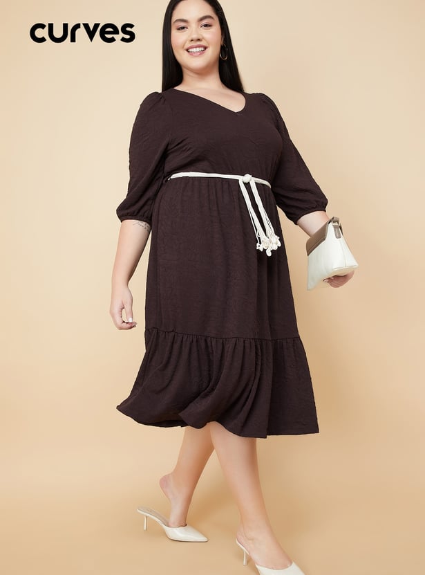 Women Floral Textured Midi Dress