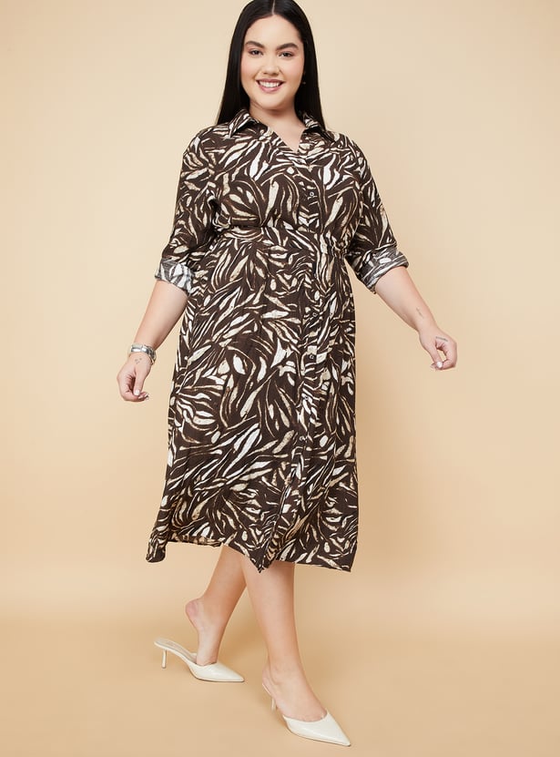 Women Printed Shirt Midi Dress