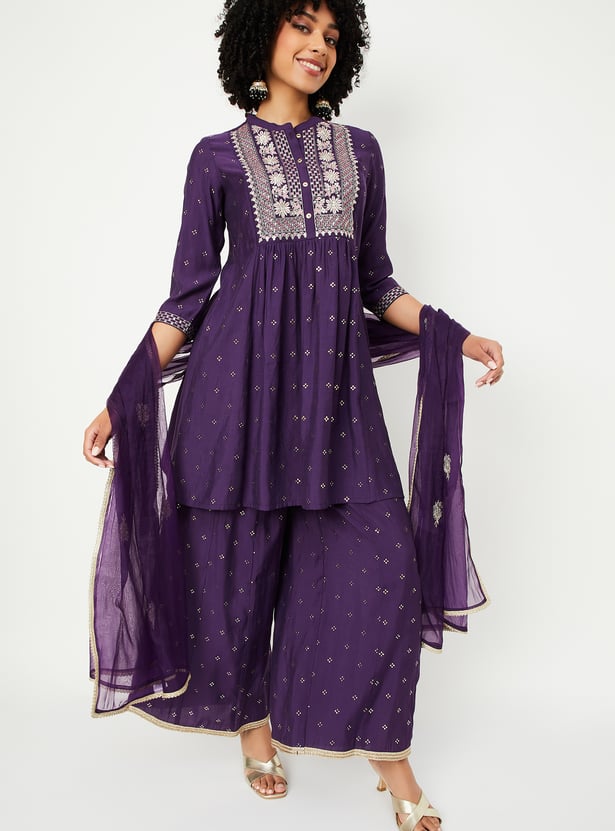 Embroidered A-Line Kurta Trousers Set