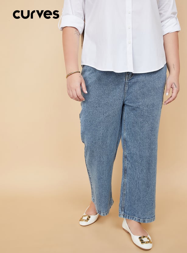 Women Washed Wide Leg Jeans