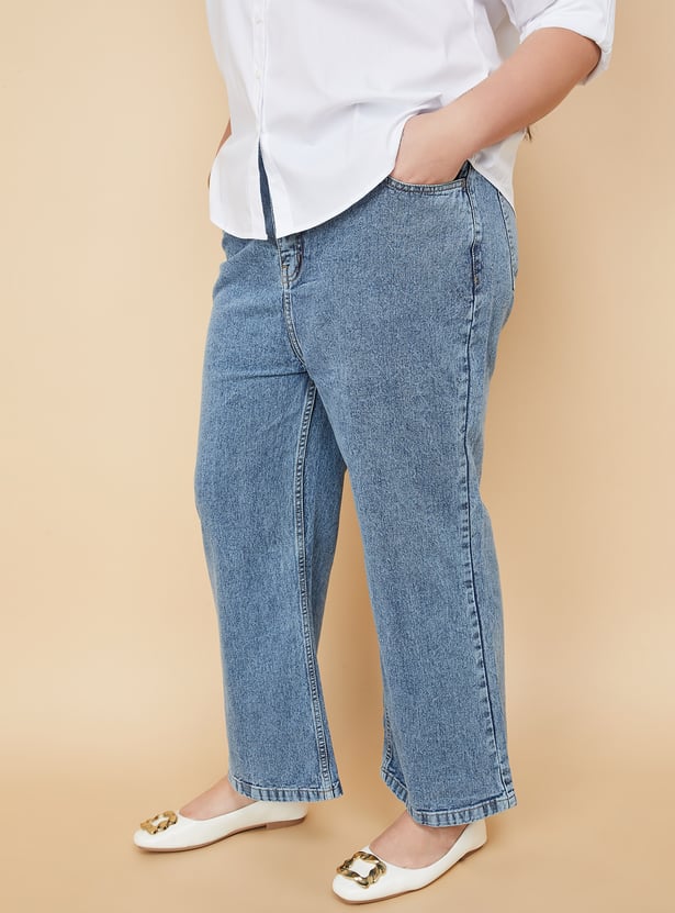 Women Washed Wide Leg Jeans