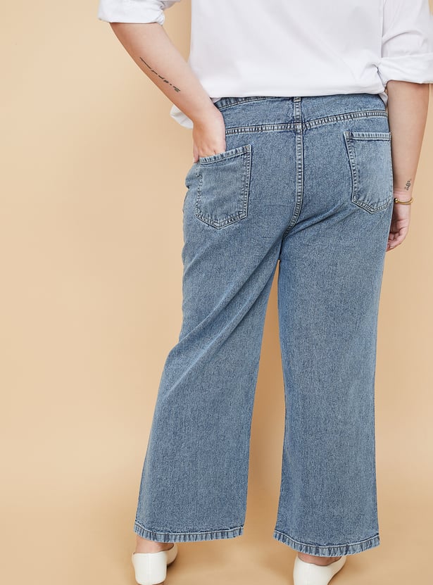 Women Washed Wide Leg Jeans