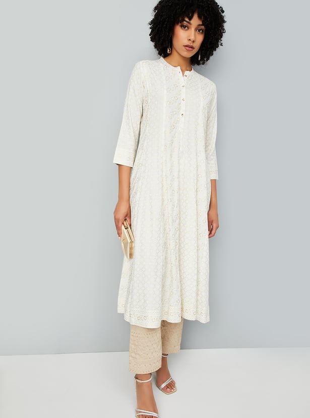 Women Foil Print Kalidar Kurta